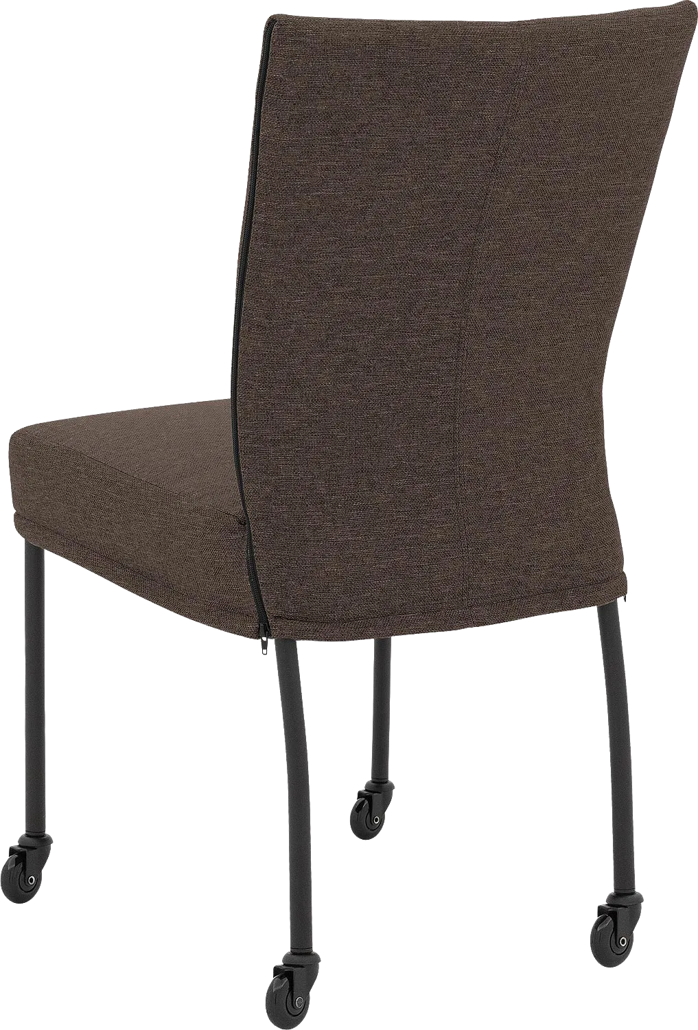 Goossens Eetkamerstoel Funk Zwarte Poten bruin stof leuning en met wielenZwart skater wiel met zwarte kap, modern design
