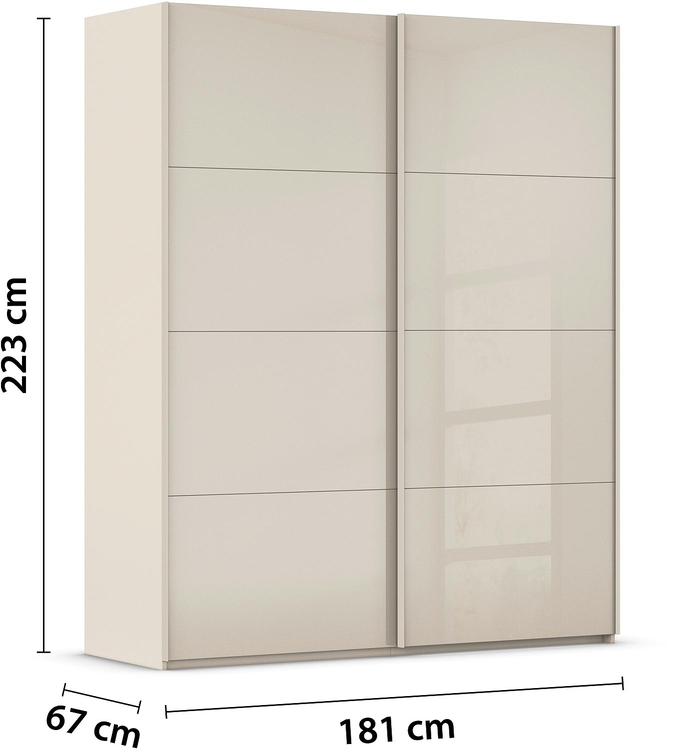 Goossens Excellent Kledingkast Finca Glans Glas, Slaapkamerkast 180 cm breed, 223 cm hoog, 2x 4 paneel glas schuifdeuren