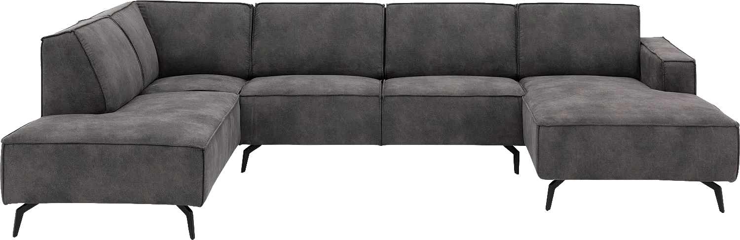 Goossens Hoekbank Hercules donkergrijs, microvezel, 2-zits, modern design met ligelement links