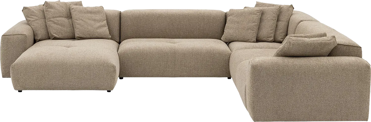 Goossens Bank Lago bruin, stof, met chaise longue links