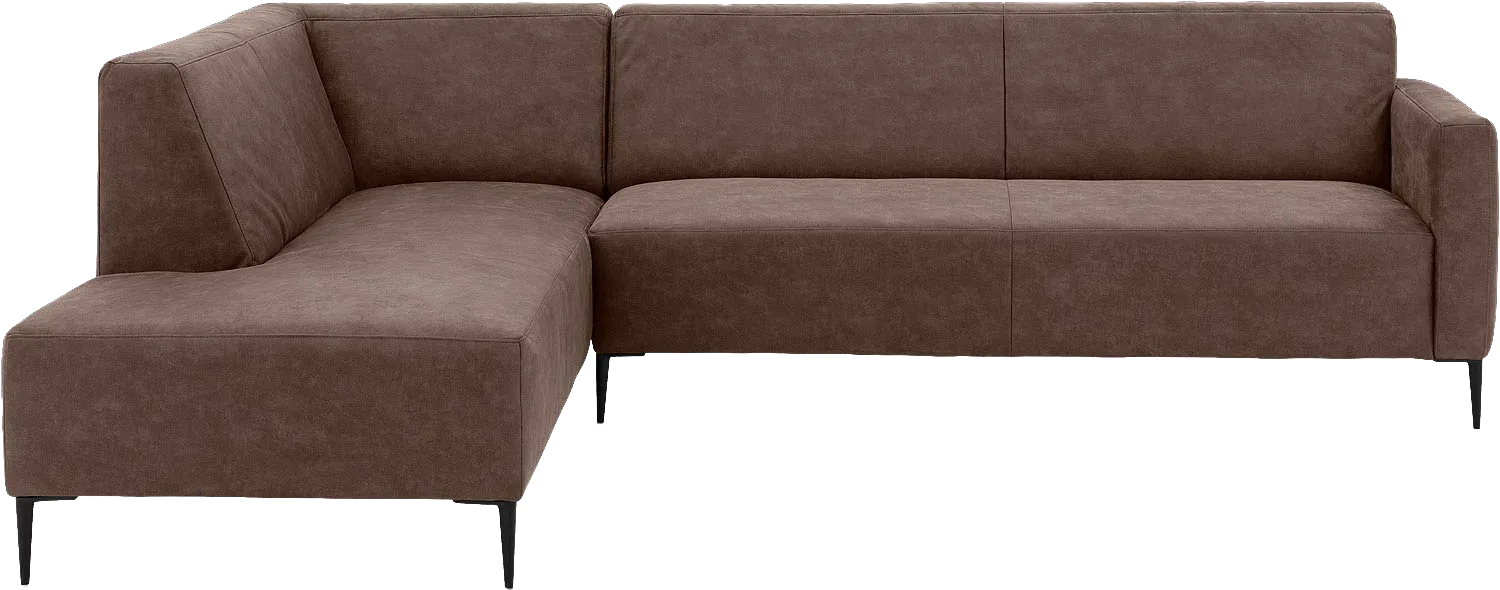 Goossens Bank Key West bruin, micro leer, 3-zits, modern design met ligelement links