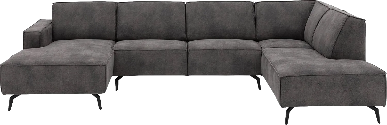 Goossens Hoekbank Hercules donkergrijs, microvezel, 2-zits, modern design met ligelement rechts