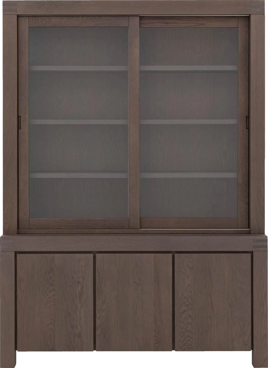 Goossens Buffetkast Clear, 2 glasdeuren boven, 3 dichte deuren onder, donker bruin eiken, 162 x 225 x 45 cm, stijlvol landelijk