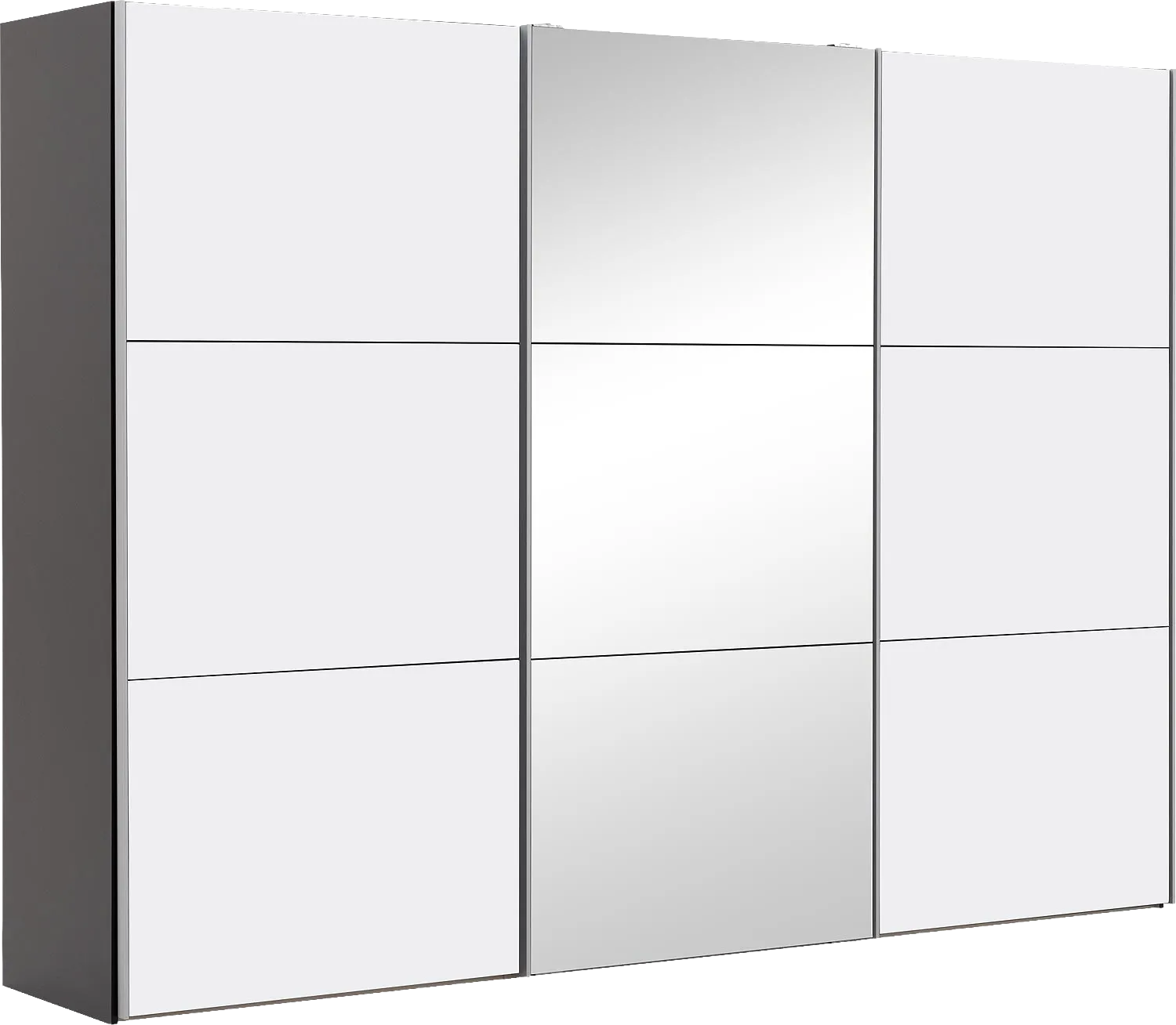 Goossens Kledingkast Easy Storage Sdk, 303 cm breed, 220 cm hoog, 2x 3 paneel schuifdeuren en 1x 3 paneel spiegel schuifdeur midden