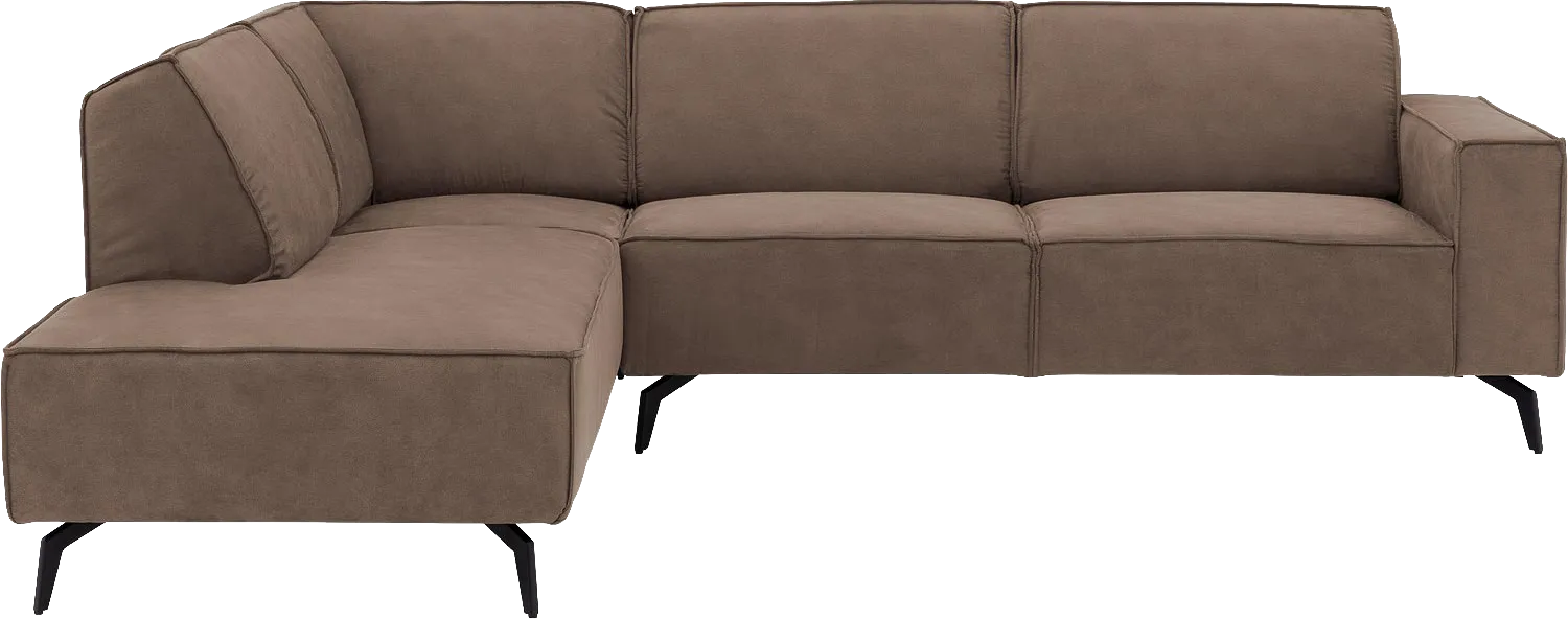 Goossens Hoekbank Hercules bruin, microvezel, 3-zits, modern design met ligelement links