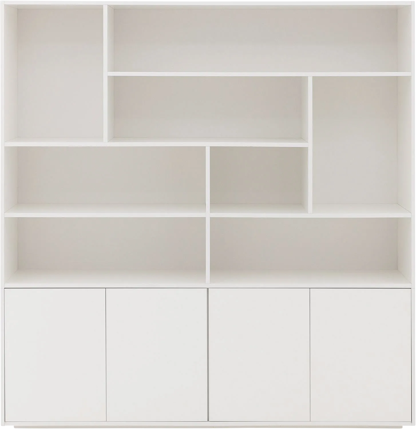 Goossens Basic Buffetkast Madrid, 4 dichte deuren 8 open vakken, wit melamine, 184 x 191 x 45 cm, elegant chic