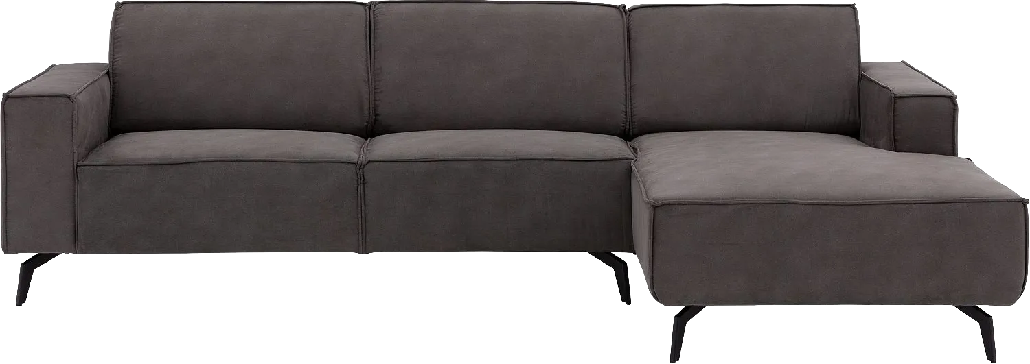 Goossens Hoekbank Hercules donkergrijs, microvezel, 3-zits, modern design met chaise longue rechts