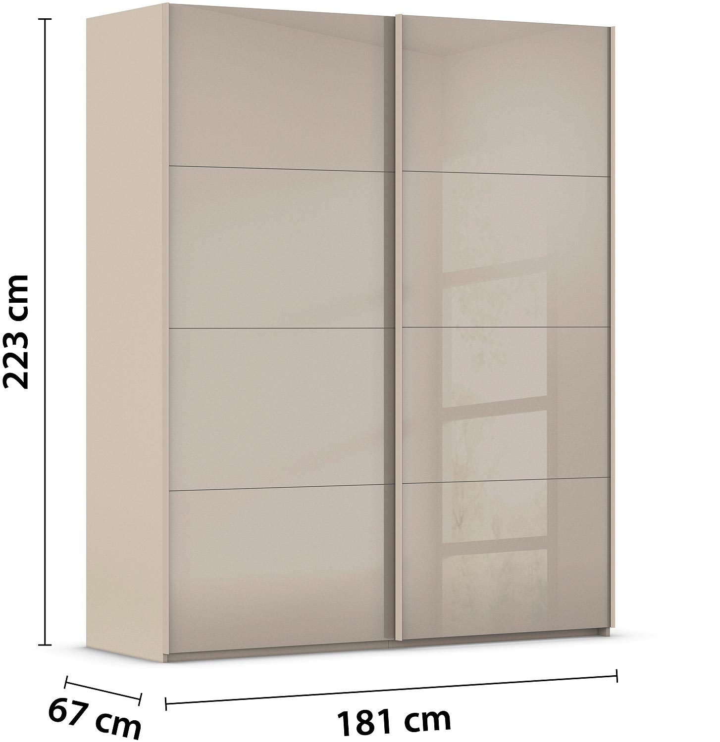 Goossens Excellent Kledingkast Finca Glans Glas, Slaapkamerkast 180 cm breed, 223 cm hoog, 2x 4 paneel glas schuifdeuren