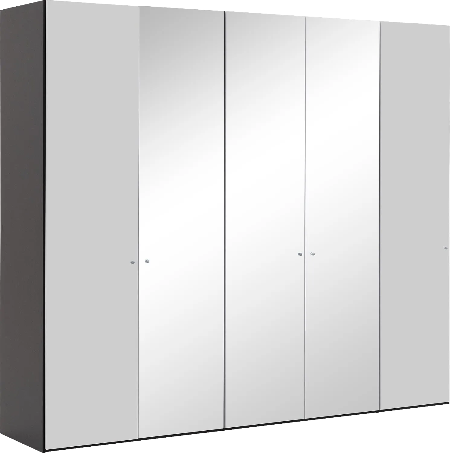 Goossens Kledingkast Easy Storage Ddk, Kledingkast 253 cm breed, 220 cm hoog, 2x glas draaideur en 3x spiegel draaideur midden
