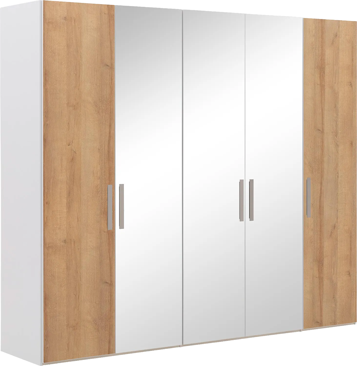 Goossens Kledingkast Easy Storage Ddk, Kledingkast 253 cm breed, 220 cm hoog, 2x draaideur en 3x spiegel draaideur midden