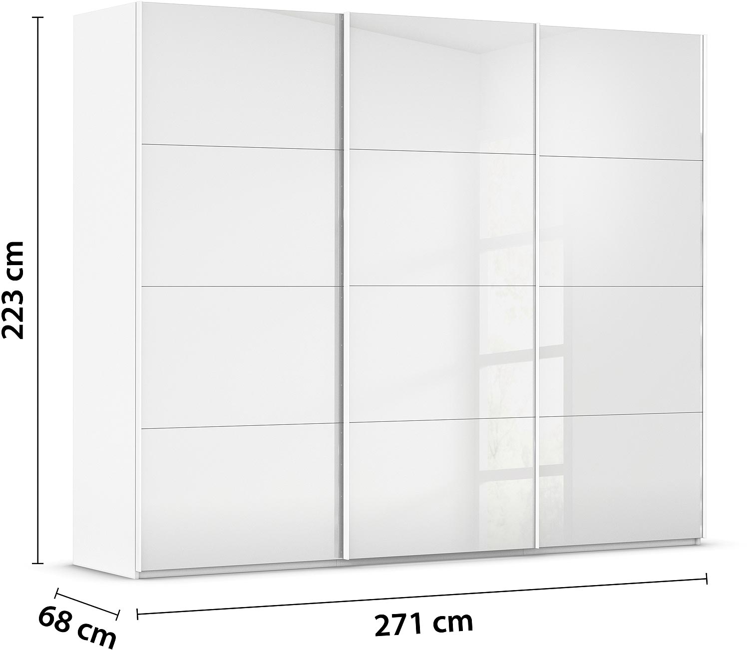 Goossens Excellent Kledingkast Finca Glans Glas, Slaapkamerkast 270 cm breed, 223cm hoog, 3x 4 paneel glas schuifdeuren