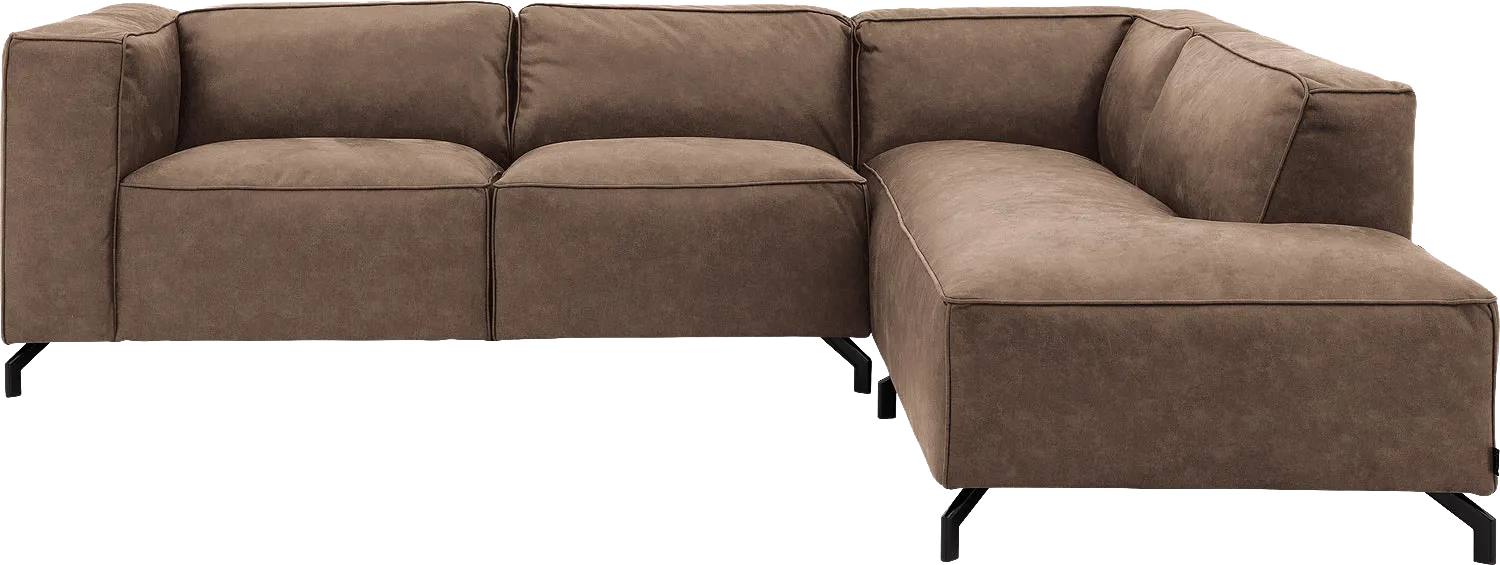 Goossens Bank Calvin bruin, micro leer, 2,5-zits, modern design met ligelement rechts