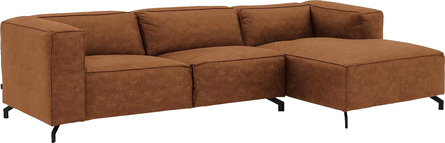 Goossens Bank Calvin cognac, micro leer, 3-zits, modern design