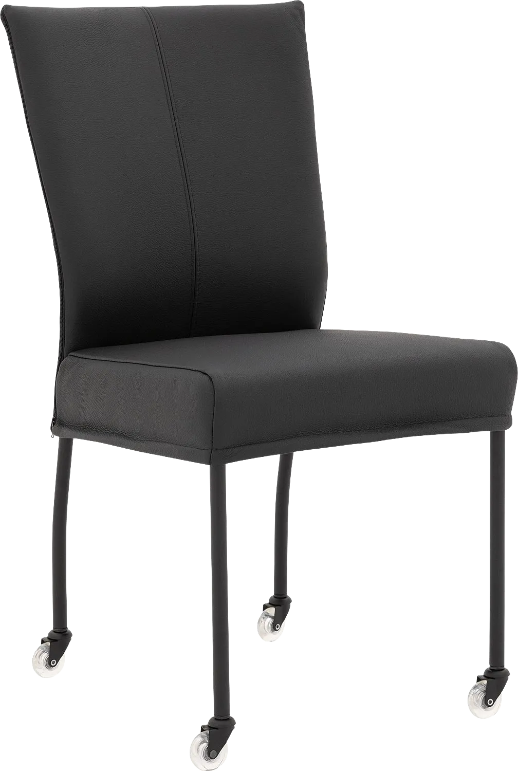 Goossens Eetkamerstoel Funk Zwarte Poten zwart leer leuning en met wielen, modern design