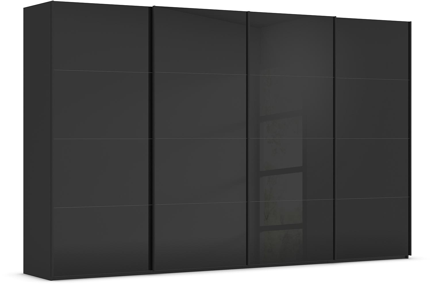 Goossens Excellent Kledingkast Finca Glans Glas, Slaapkamerkast 400 cm breed, 223 cm hoog, 4x 4 paneel glas schuifdeuren