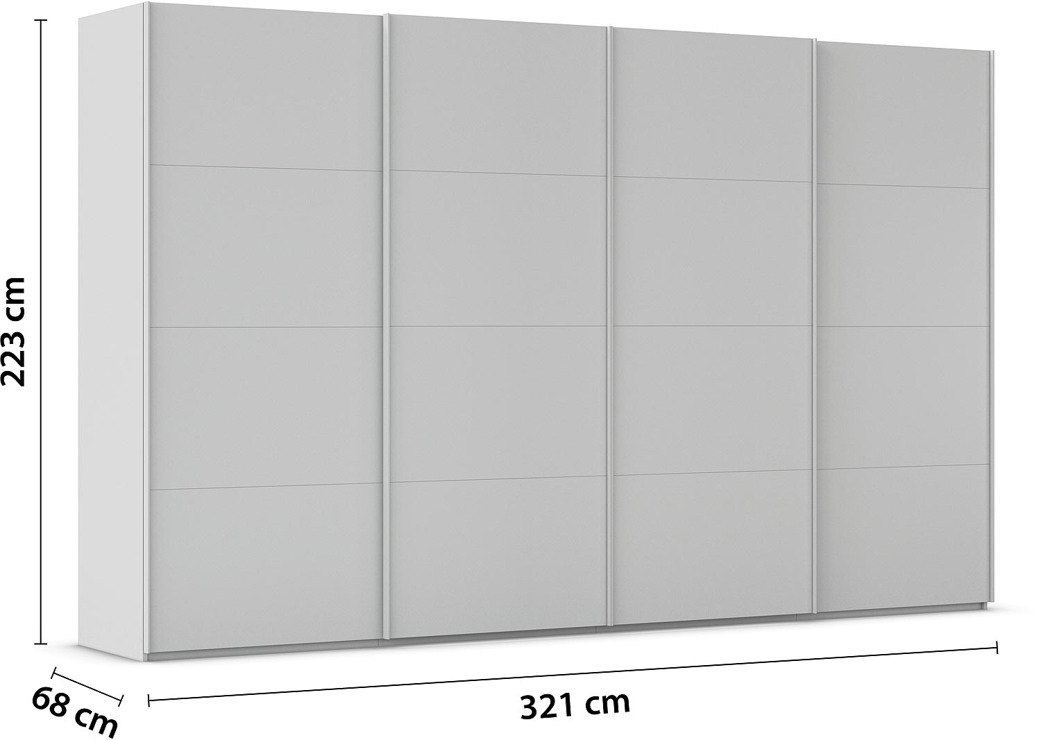 Goossens Excellent Kledingkast Finca Mat Glas, Slaapkamerkast 320 cm breed, 223 cm hoog, 4x 4 paneel glas schuifdeuren