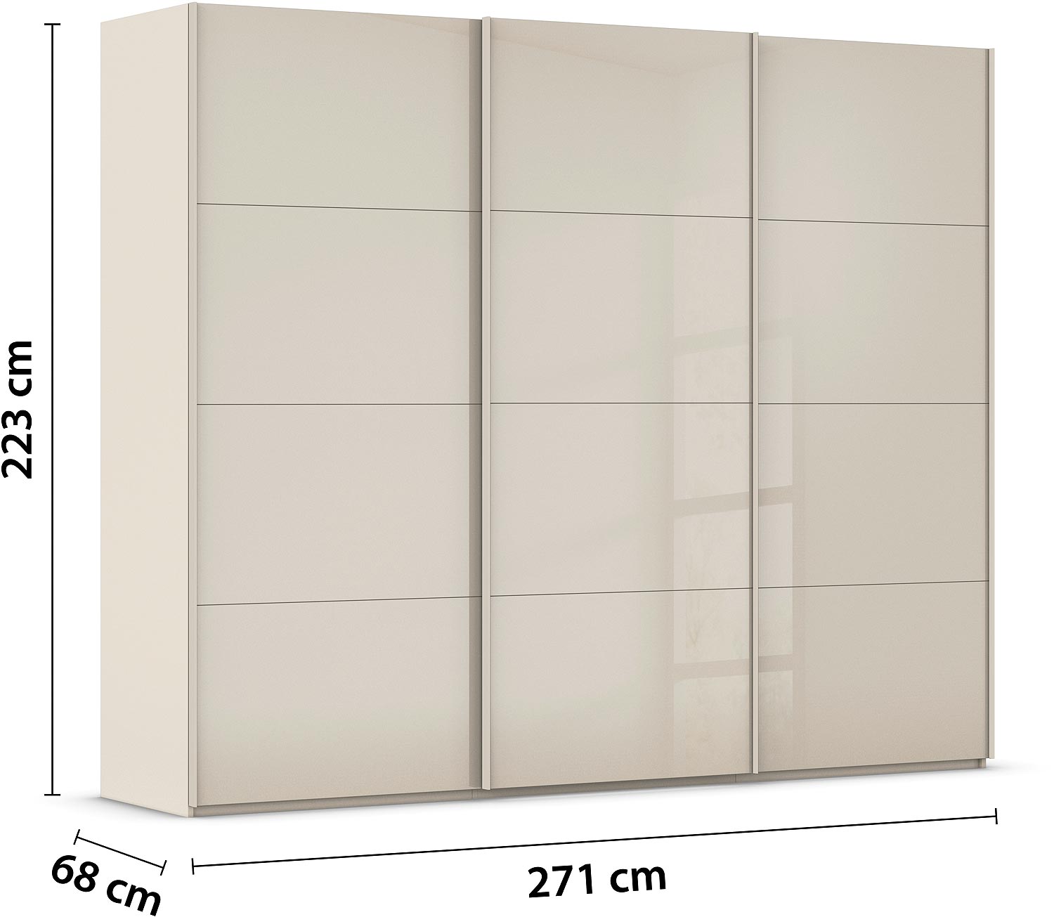 Goossens Excellent Kledingkast Finca Glans Glas, Slaapkamerkast 270 cm breed, 223cm hoog, 3x 4 paneel glas schuifdeuren