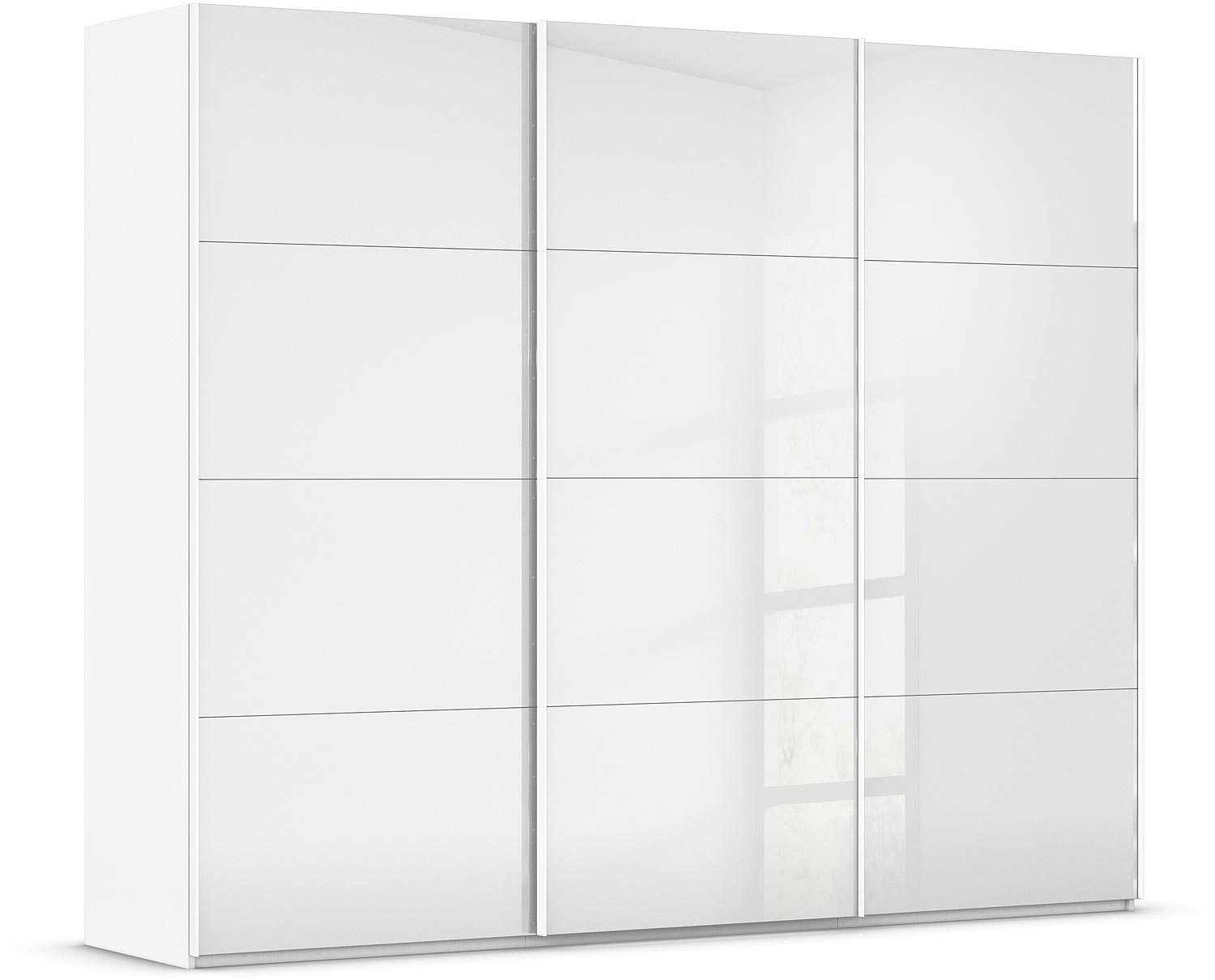Goossens Excellent Kledingkast Finca Glans Glas, Slaapkamerkast 300 cm breed, 223 cm hoog, 3x 4 paneel glas schuifdeuren