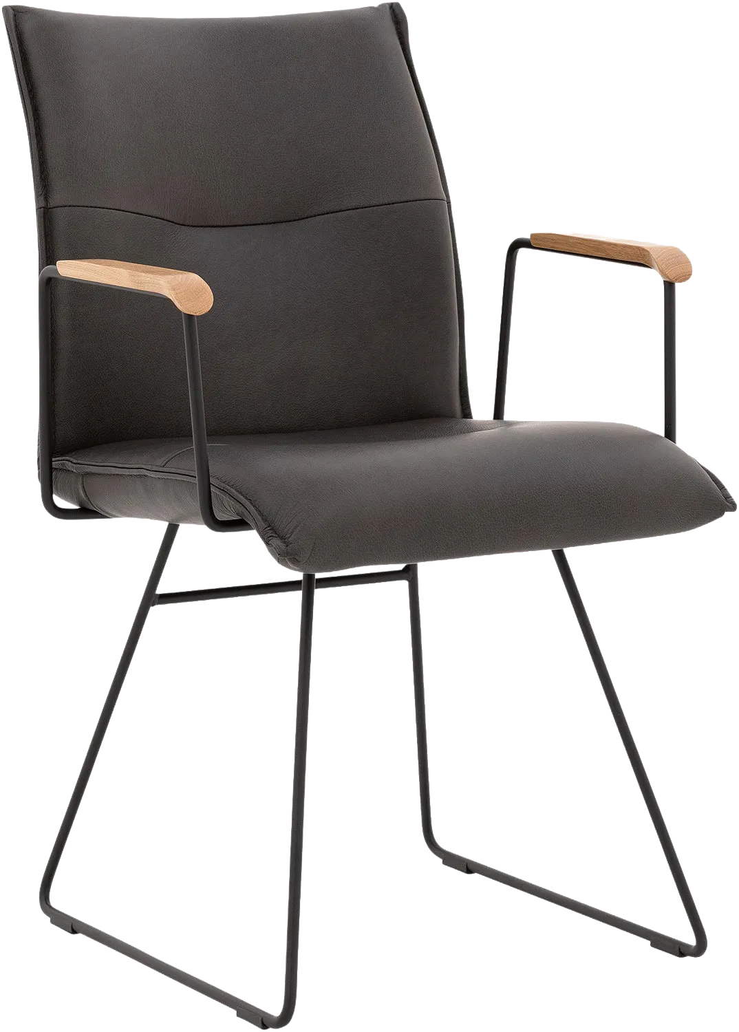 Goossens Excellent Eetkamerstoel Nica grijs leer met armleuning Sledevoet, modern design