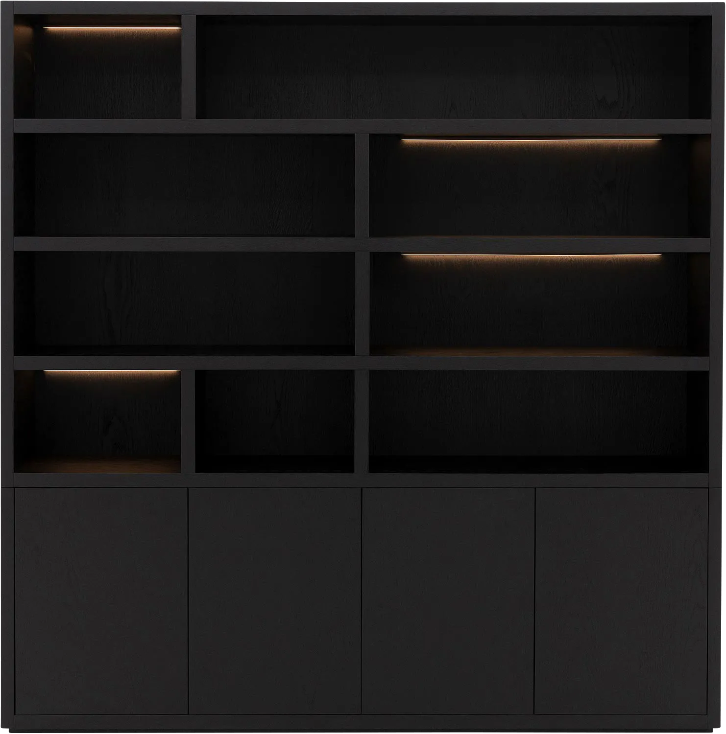 Goossens Buffetkast Barcelona, 4 deuren 9 open vakken, zwart eiken, 208 x 212 x 45 cm, stijlvol landelijk