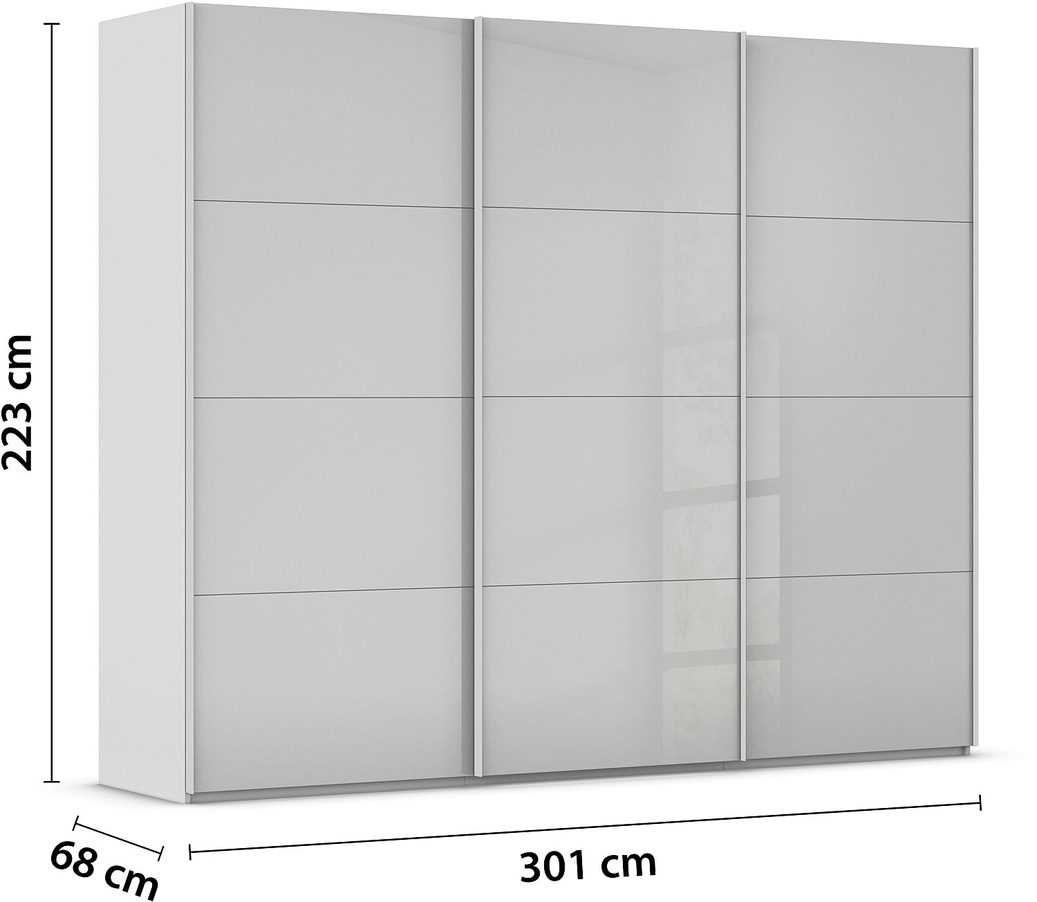Goossens Excellent Kledingkast Finca Glans Glas, Slaapkamerkast 300 cm breed, 223 cm hoog, 3x 4 paneel glas schuifdeuren