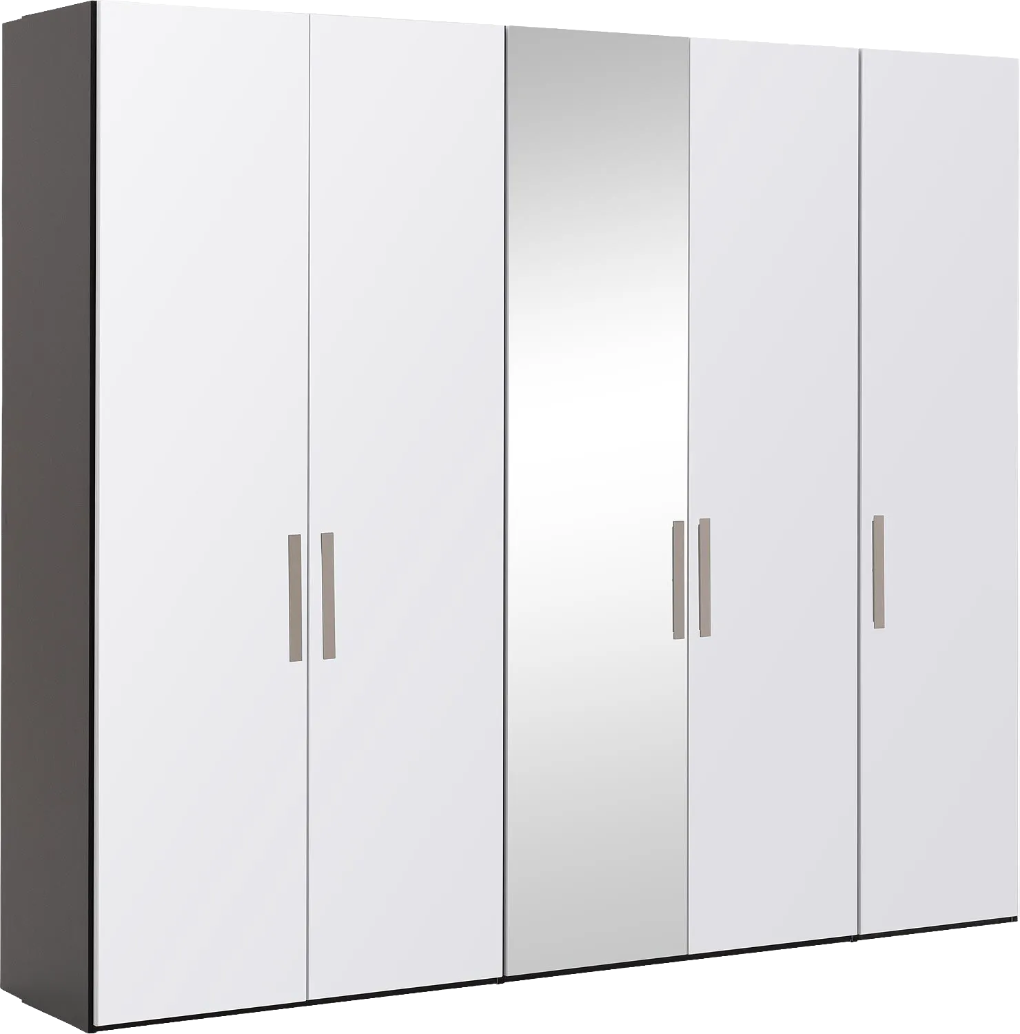 Goossens Kledingkast Easy Storage Ddk, Kledingkast 253 cm breed, 220 cm hoog, 4x glas draaideur en 1x spiegel draaideur midden