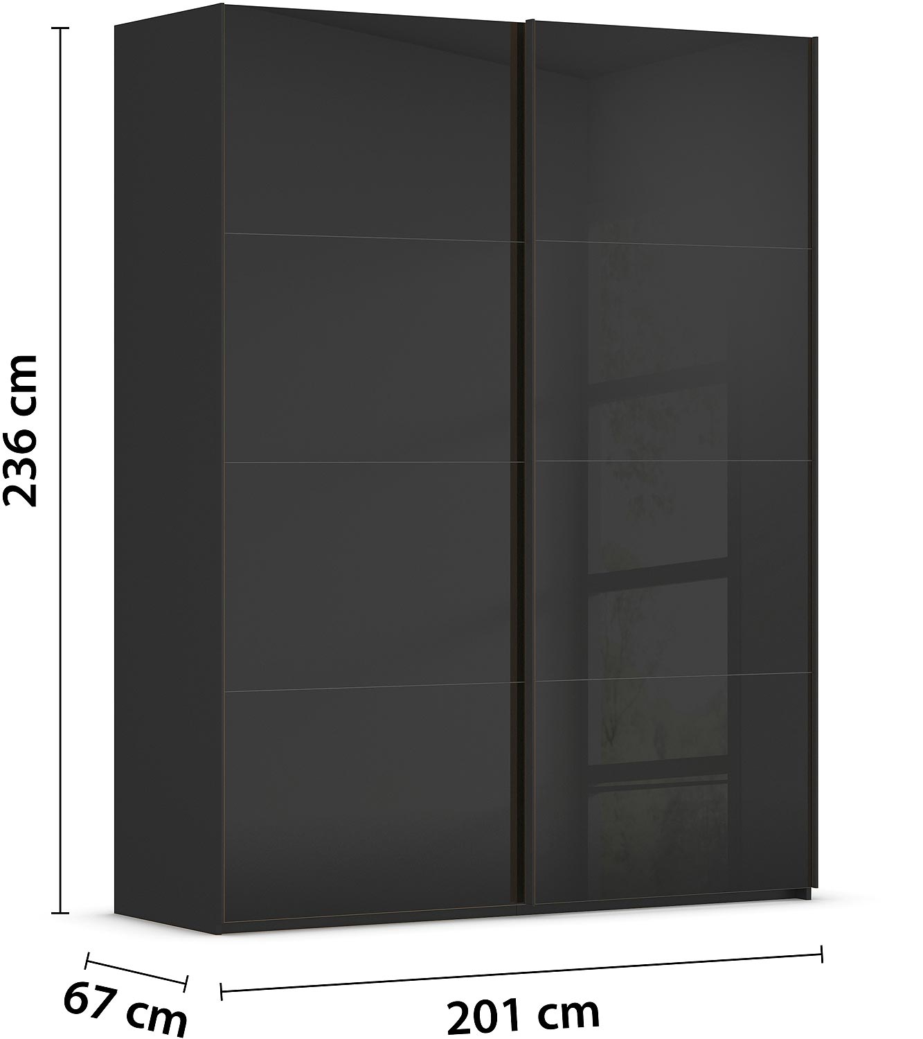 Goossens Excellent Kledingkast Finca Glans Glas, Slaapkamerkast 200 cm breed, 236 cm hoog, 2x 4 paneel glas schuifdeuren