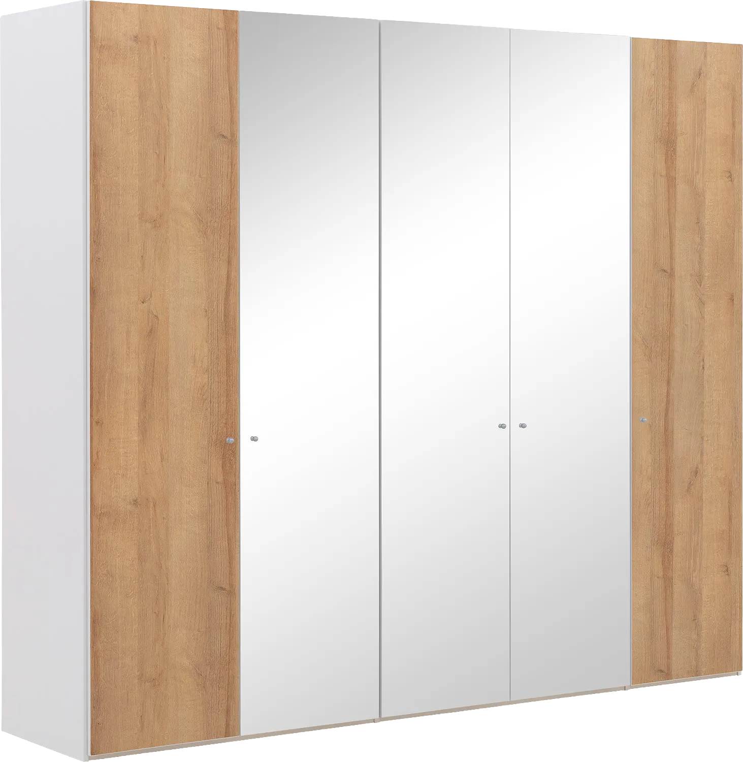 Goossens Kledingkast Easy Storage Ddk, Kledingkast 253 cm breed, 220 cm hoog, 2x draaideur en 3x spiegel draaideur midden