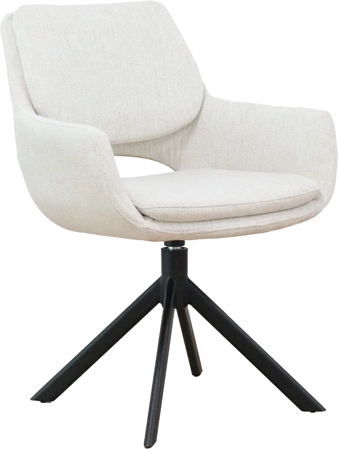 Goossens Eetkamerstoel Daisy beige stof graden draaibaar met return functie met armleuning, modern design