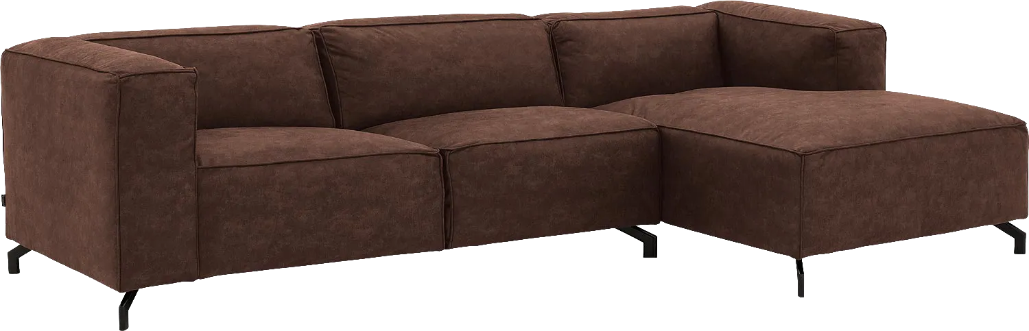 Goossens Bank Calvin bruin, micro leer, 3-zits, modern design