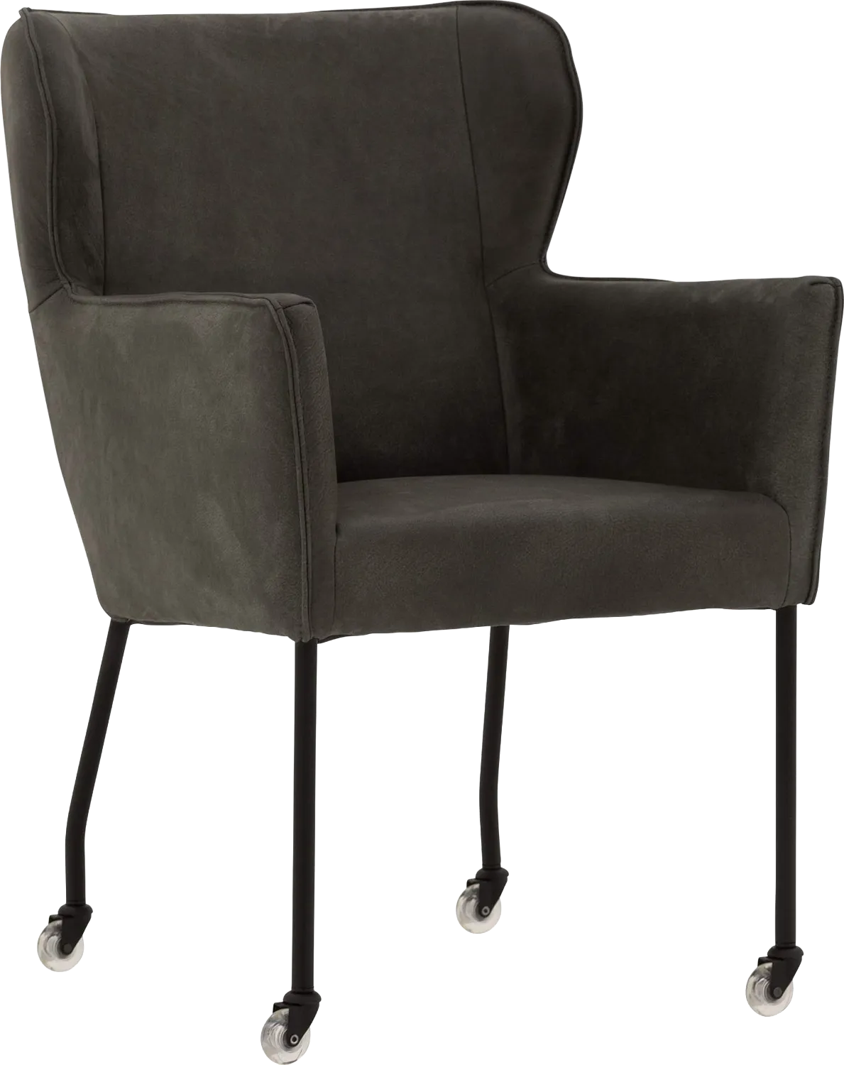 Goossens Excellent Eetkamerstoel Leogang zwart leer met armleuning en met wielen, elegant chic