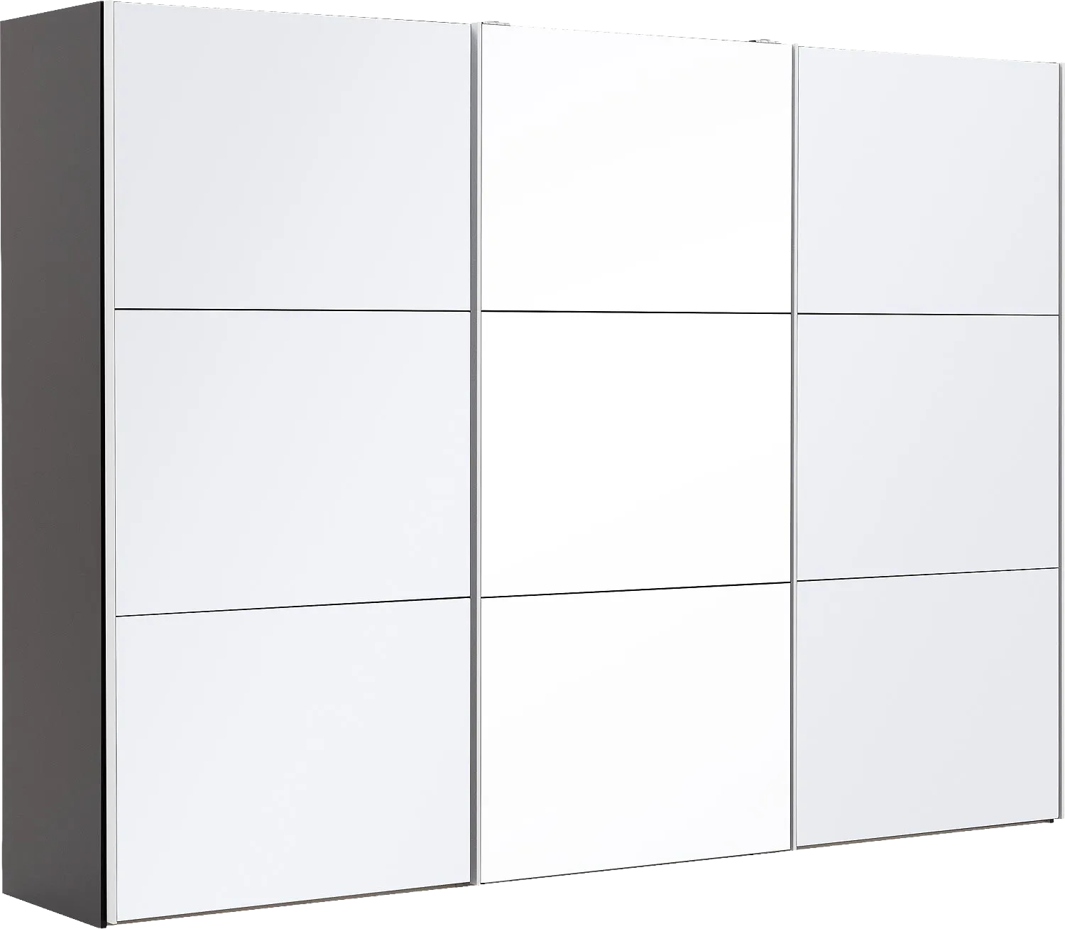 Goossens Kledingkast Easy Storage Sdk, 303 cm breed, 220 cm hoog, 2x 3 paneel glas schuifdeuren en 1x 3 paneel spiegel schuifdeur midden