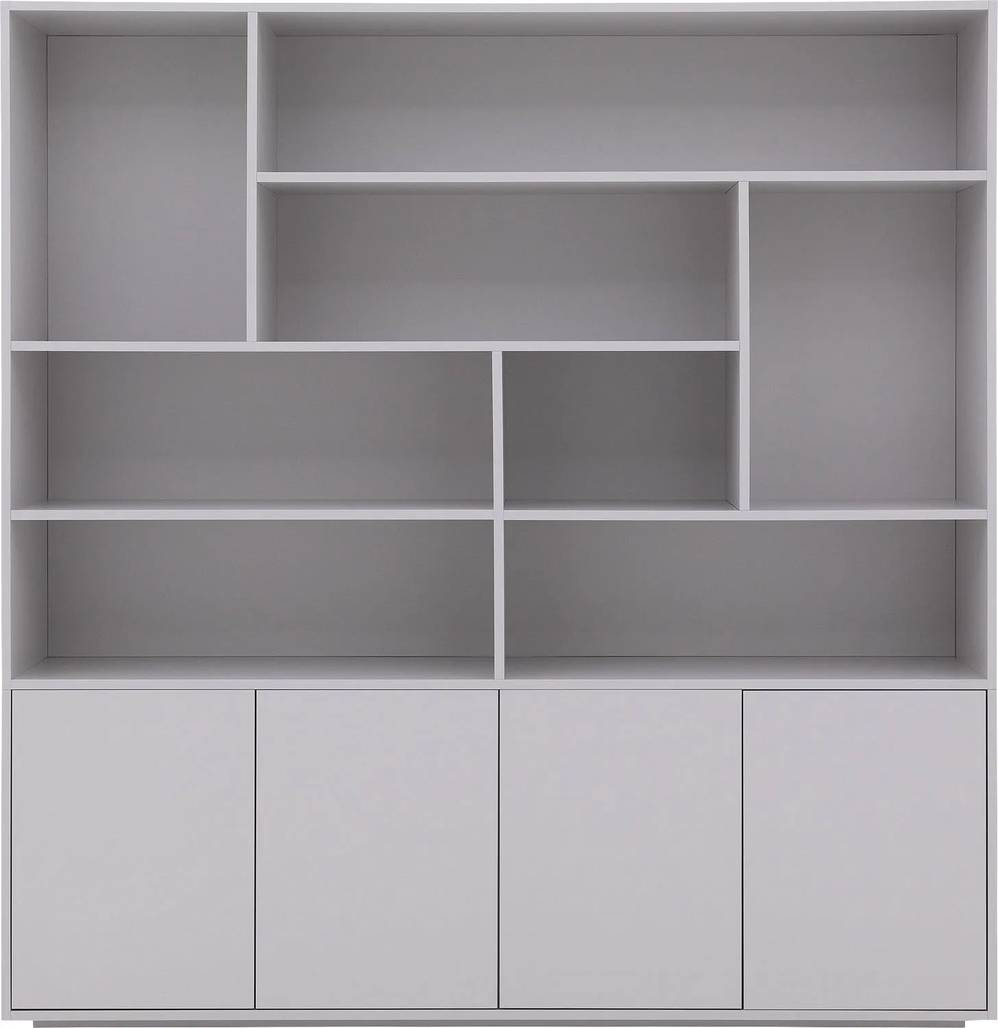 Goossens Basic Buffetkast Madrid, 4 dichte deuren 8 open vakken, grijs melamine, 184 x 191 x 45 cm, elegant chic