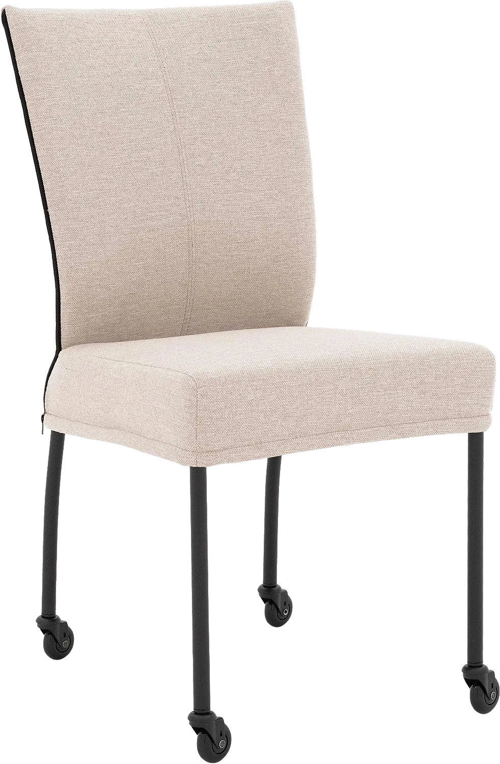 Goossens Eetkamerstoel Funk Zwarte Poten beige stof leuning en met wielenZwart skater wiel met zwarte kap, modern design