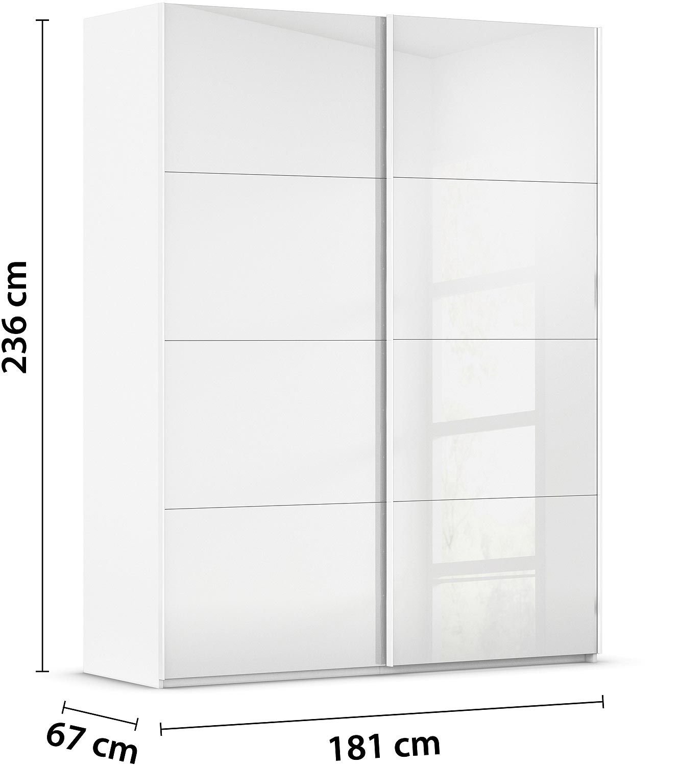 Goossens Excellent Kledingkast Finca Glans Glas, Slaapkamerkast 180 cm breed, 236 cm hoog, 2x 4 paneel glas schuifdeuren