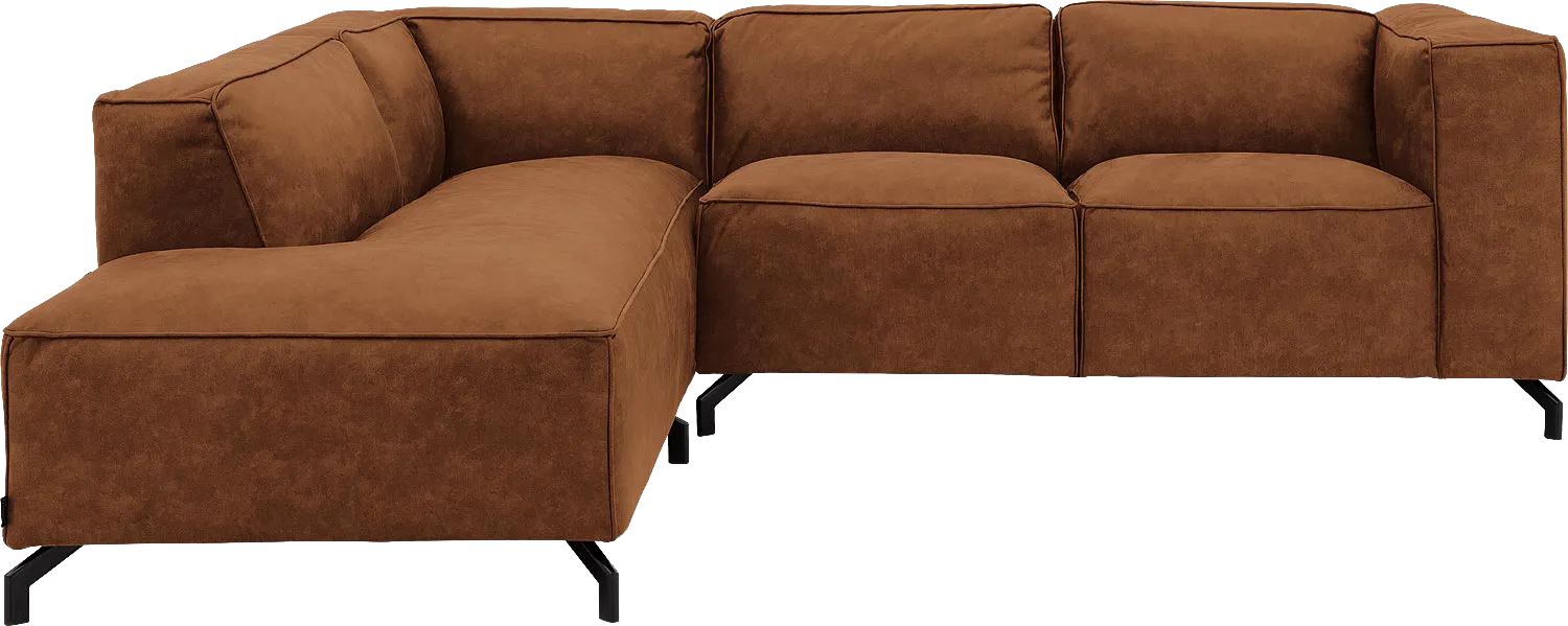 Goossens Bank Calvin cognac, micro leer, 2-zits, modern design met ligelement links