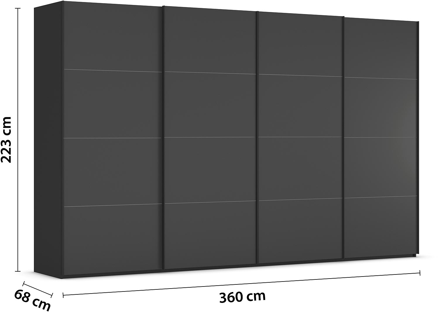 Goossens Excellent Kledingkast Finca Mat Glas, Slaapkamerkast 360 cm breed, 223 cm hoog, 4x 4 paneel glas schuifdeuren