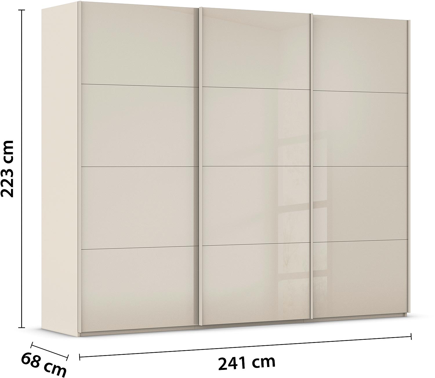Goossens Excellent Kledingkast Finca Glans Glas, Slaapkamerkast 240 cm breed, 223 cm hoog, 3x 4 paneel glas schuifdeuren