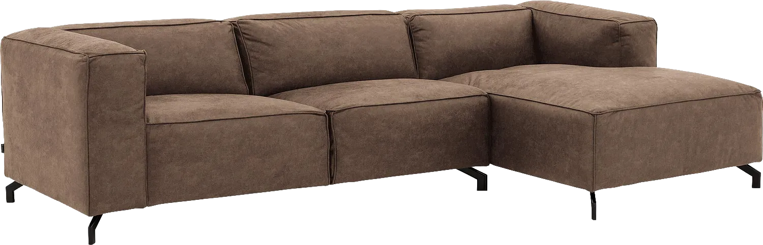 Goossens Bank Calvin bruin, micro leer, 3-zits, modern design