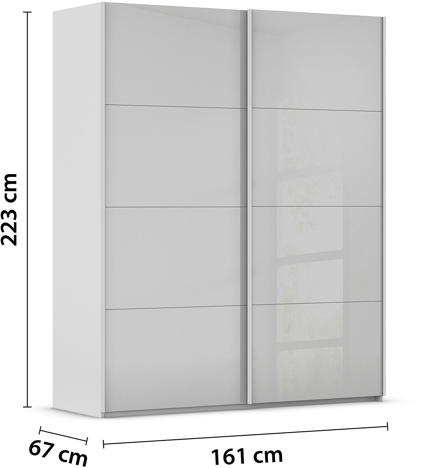 Goossens Excellent Kledingkast Finca Glans Glas, Slaapkamerkast 160 cm breed, 223 cm hoog, 2x 4 paneel glas schuifdeuren