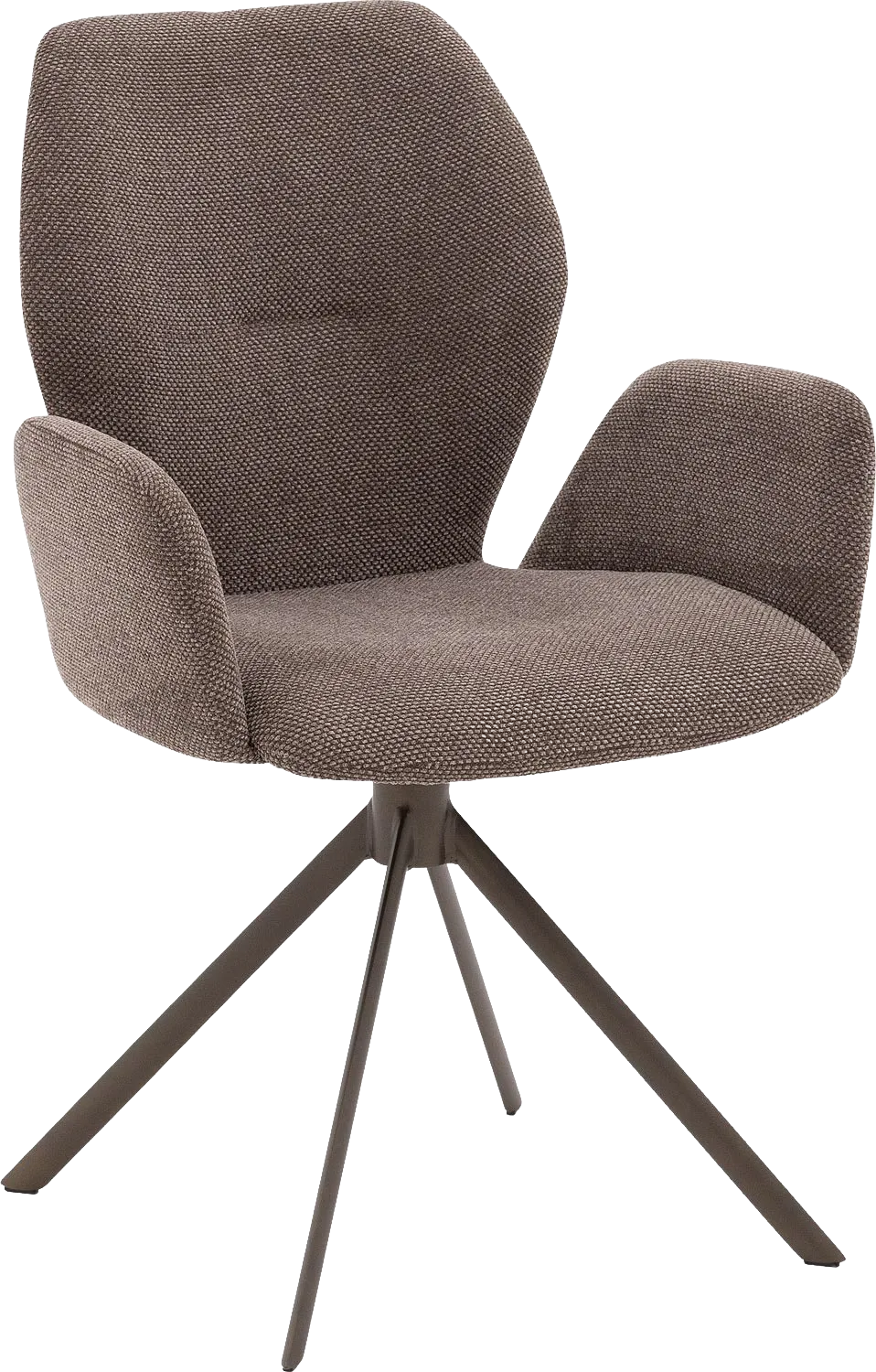 Goossens Eetkamerstoel Hera bruin stof met armleuning, modern design
