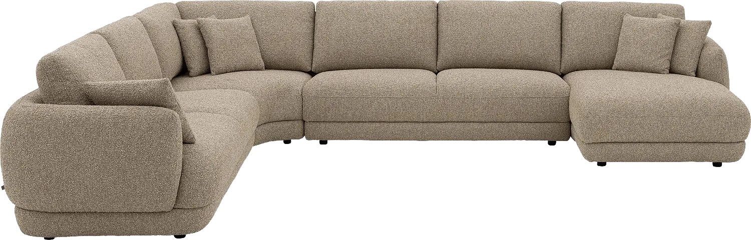 Goossens Bank Premiere beige, stof, 3-zits, met chaise longue rechts