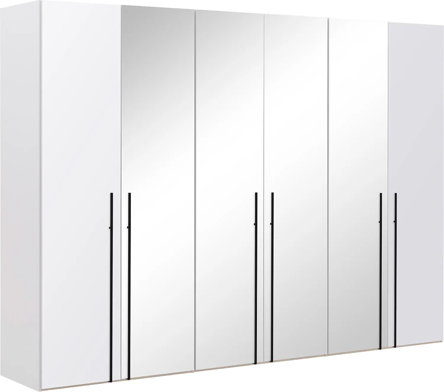 Goossens Kledingkast Easy Storage Ddk, Kledingkast 304 cm breed, 220 cm hoog, 2x glas draaideur en 4x spiegel draaideur midden