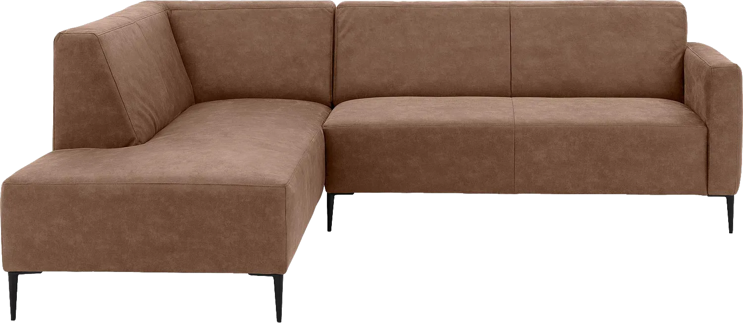 Goossens Bank Key West bruin, micro leer, 2,5-zits, modern design met ligelement links