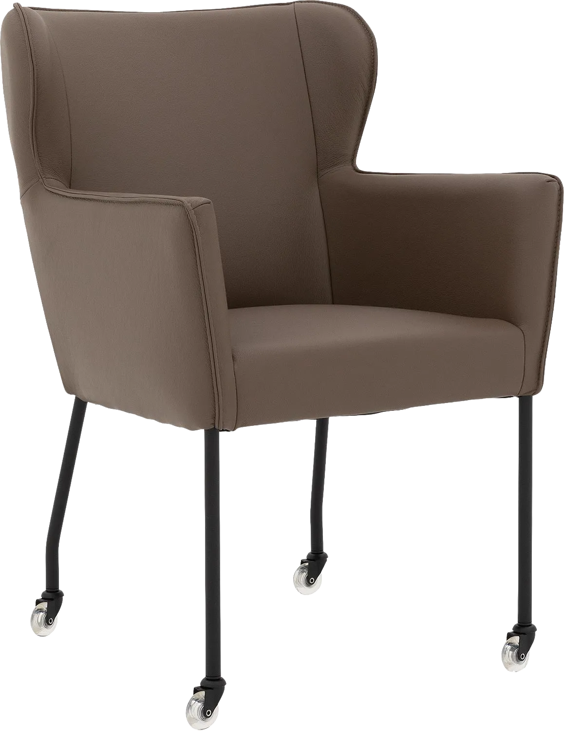 Goossens Excellent Eetkamerstoel Leogang bruin leer met armleuning en met wielen, elegant chic