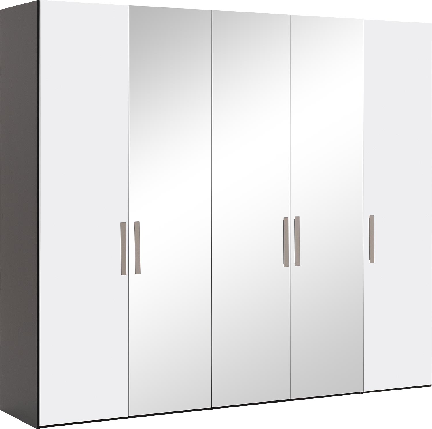 Goossens Kledingkast Easy Storage Ddk, Kledingkast 253 cm breed, 220 cm hoog, 2x draaideur en 3x spiegel draaideur midden