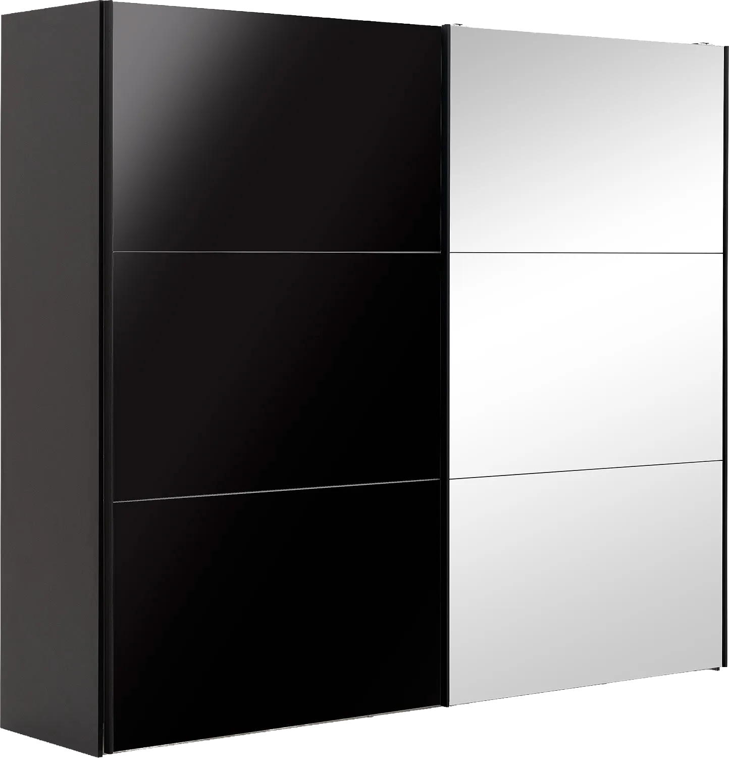 Goossens Kledingkast Easy Storage Sdk, 253 cm breed, 220 cm hoog, 1x 3 paneel glas schuifdeur li en 1x 3 paneel spiegel schuifdeur re