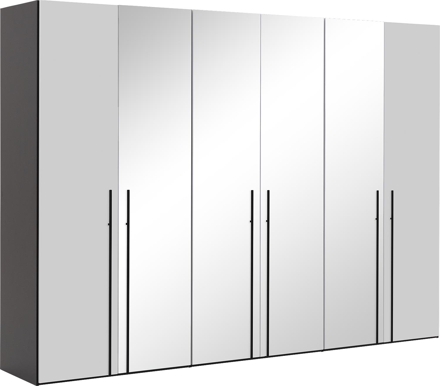 Goossens Kledingkast Easy Storage Ddk, Kledingkast 304 cm breed, 220 cm hoog, 2x glas draaideur en 4x spiegel draaideur midden