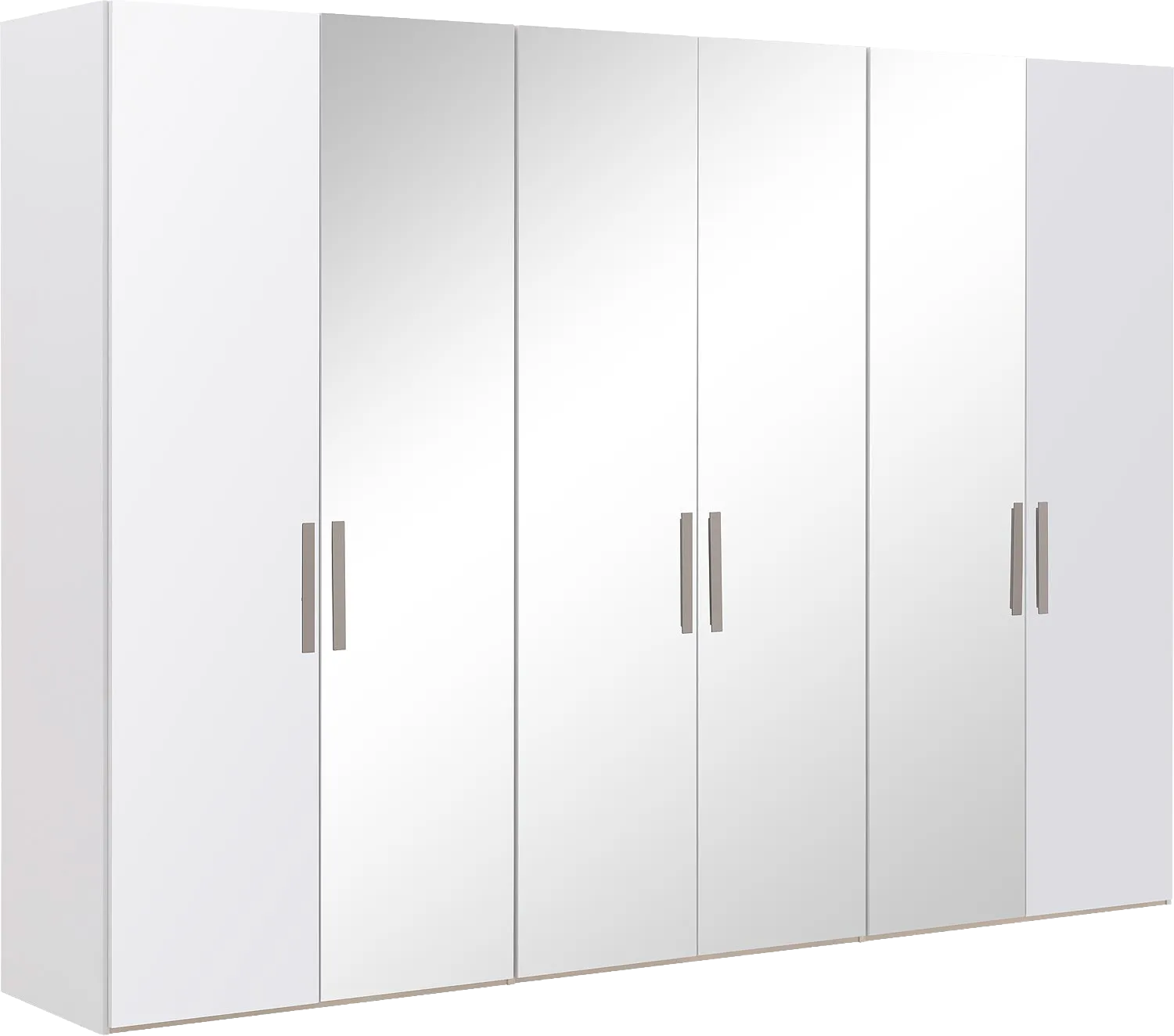 Goossens Kledingkast Easy Storage Ddk, Kledingkast 304 cm breed, 220 cm hoog, 2x glas draaideur en 4x spiegel draaideur midden