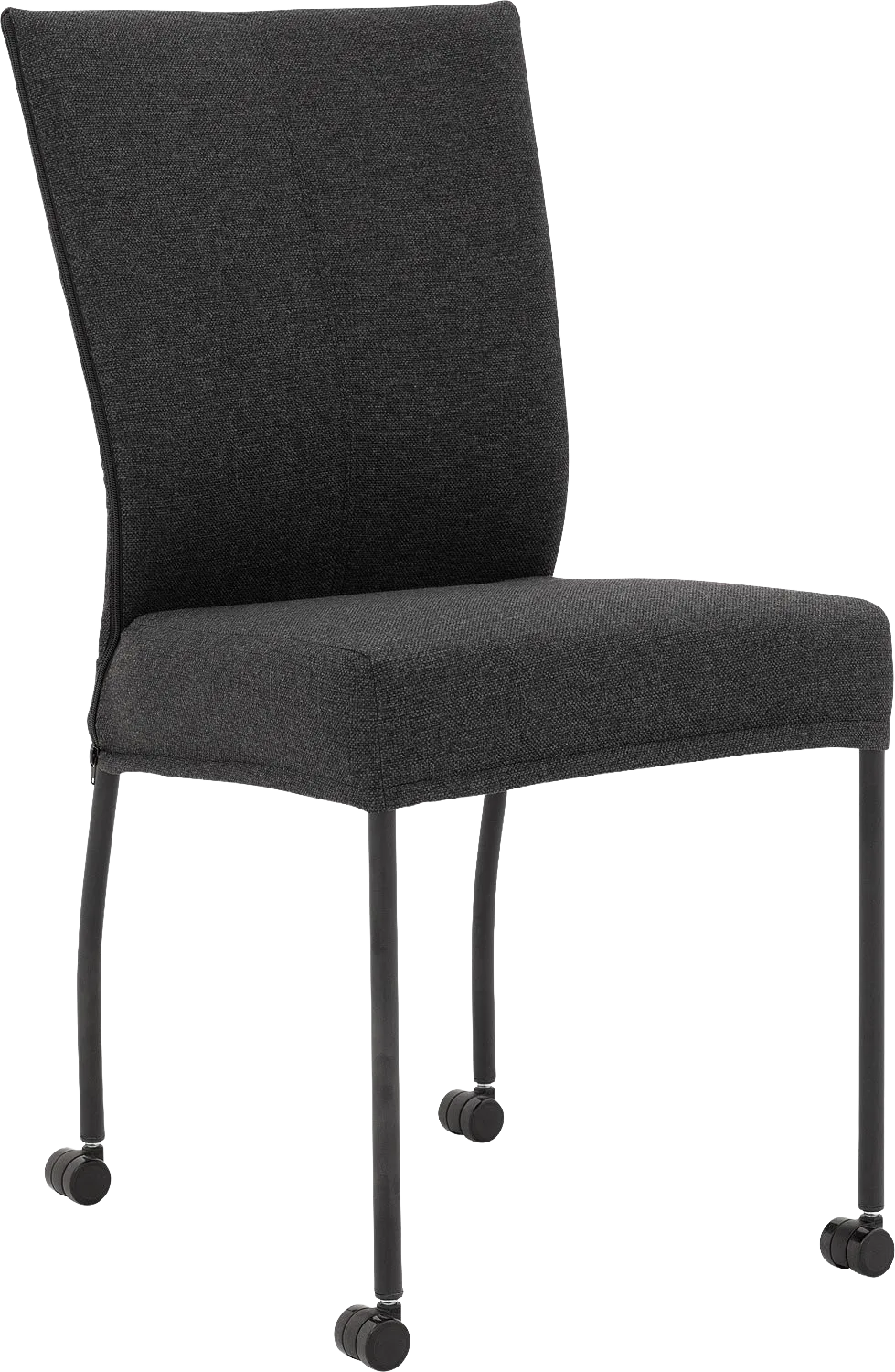 Goossens Eetkamerstoel Funk Zwarte Poten antraciet stof leuning en met wielen, modern design